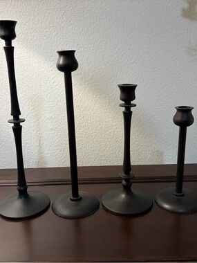Pottery Barn Matte Black Taper Candle Holder Set Booker